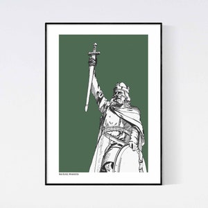 King Alfred The Great Art Print, City of Winchester sight, A Contemporary Drawing