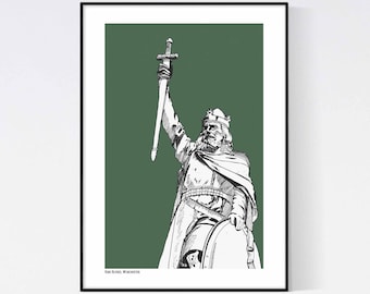 King Alfred The Great Art Print, City of Winchester sight, A Contemporary Drawing