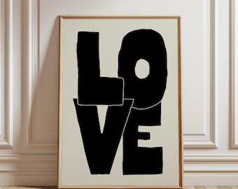 Impresión LOVE, arte mural genial de Big Love, póster de tipografía moderna, arte mural de galería, póster con letras en negrita, estilo retro, impresión para pasillo