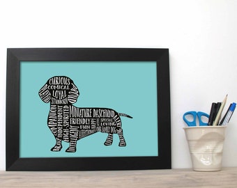 Miniature Daschund Word Art Print - Miniature Daschund Poster - Sausage Dog Print - Doggy Paw Print