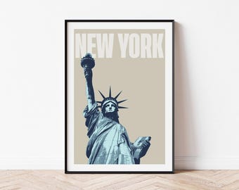 Vrijheidsbeeld kunstprint, kunst aan de muur New York City, NYC popart print, moderne poster New York