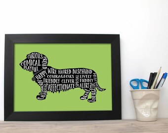 Wire Haired Daschund Word Art Print - Dog Poster - Doggy Paw Print