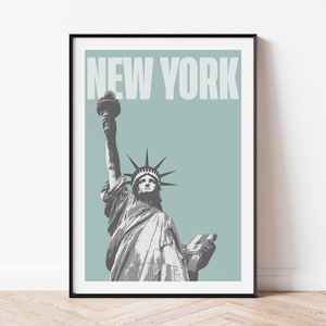 Statue of Liberty Wall Art, New York City Art Print, Lady Liberty NYC Greyscale Photo Art, Grayscale Modern Typographic New York Poster