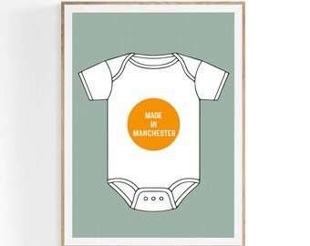 Baby Vest Art Print or Canvas, Babygro Baby Vest Customised Typographic Print, Birth Announcement, Nursery, New Arrival