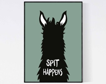 Spit Happens Llama Word Art Print - Alpaca Art Print - Fun Christmas Gift Idea - Stocking Filler