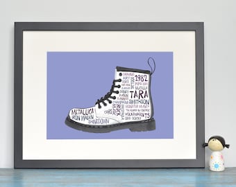 Dr Martens Boot Personalised Word Art Print or Canvas, Doc Martens Customised Typographic Print, Birthday, Boy, Girl, Teenager Gift