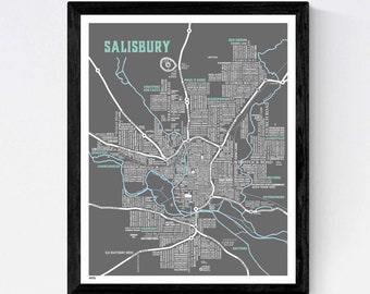 Salisbury City Map Print, Salisbury Word Map, Salisbury Art Poster, Typography Map, Font Map