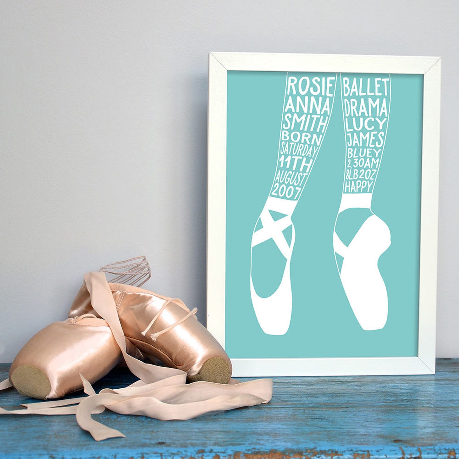 ballet shoes personalised word art print or canvas, ballet customised typographic print, ballet shoes, birthday, boy, girl, teen