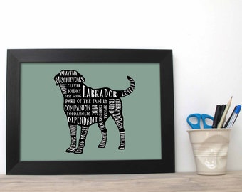 Labrador Dog Word Art Print - Labrador Poster - Doggy Paw Print