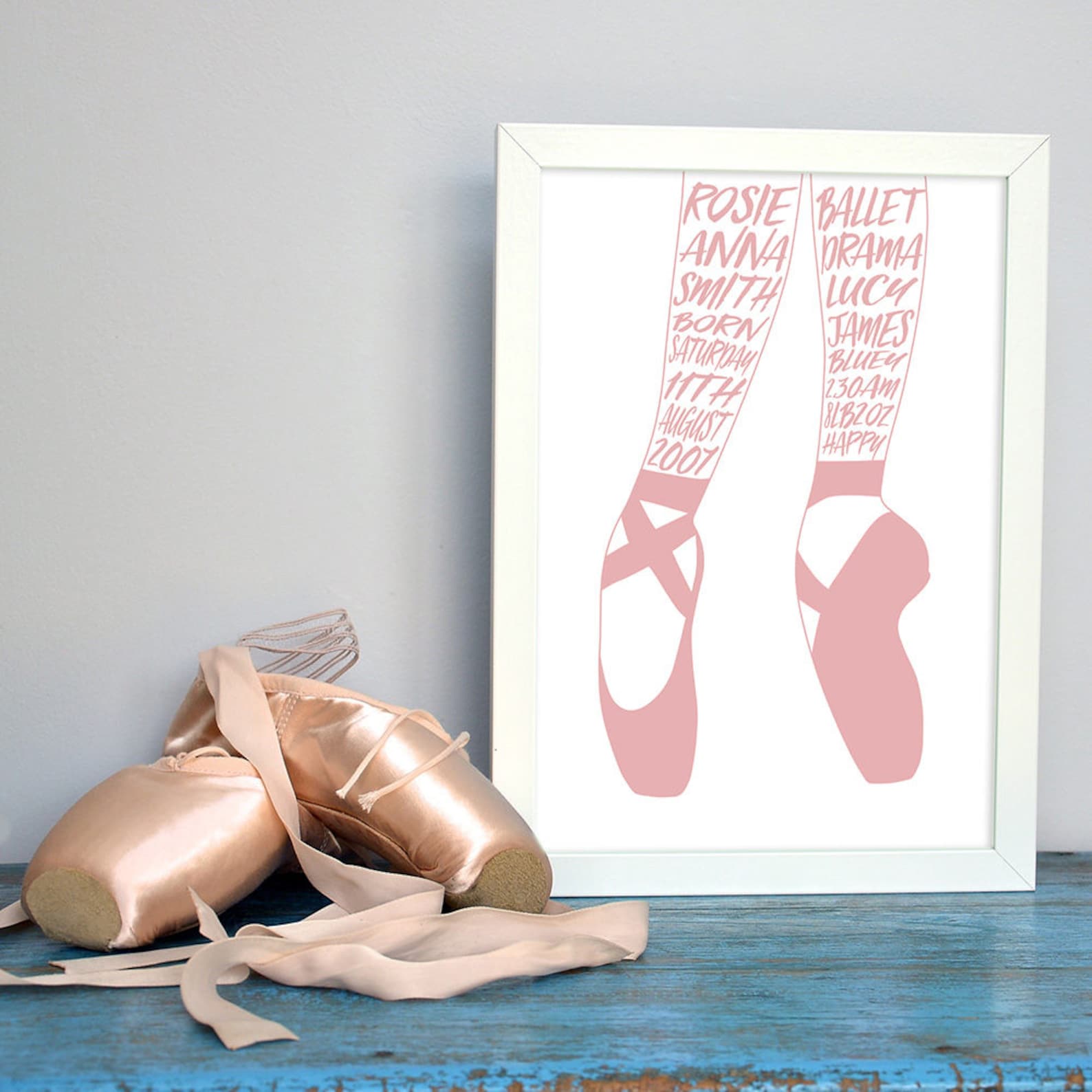 ballet shoes personalised word art print or canvas, ballet customised typographic print, ballet shoes, birthday, boy, girl, teen