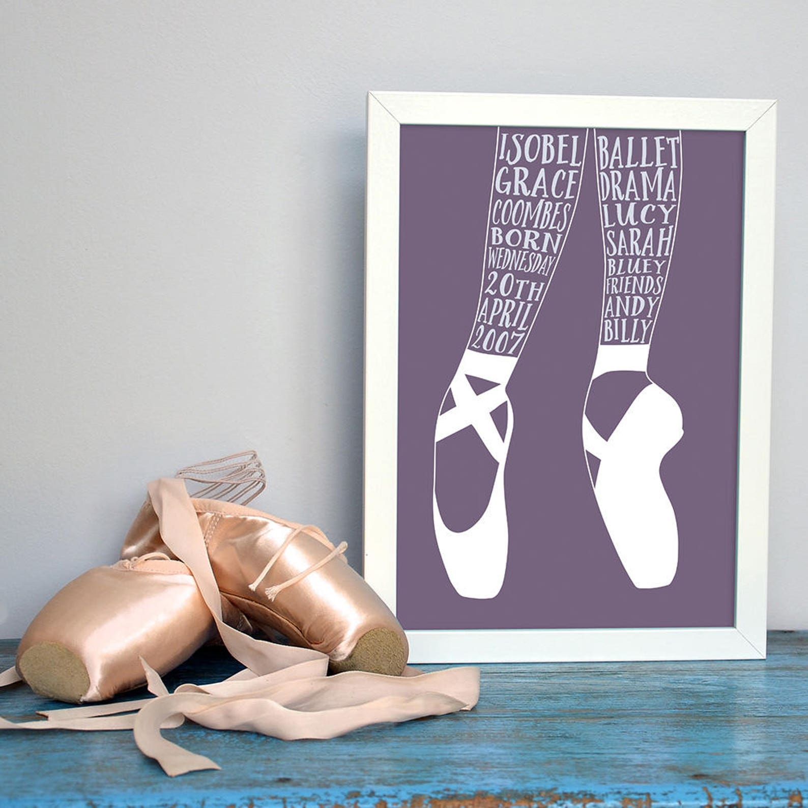 ballet shoes personalised word art print or canvas, ballet customised typographic print, ballet shoes, birthday, boy, girl, teen