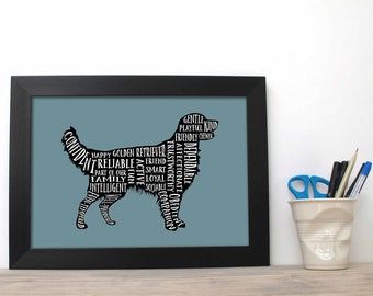 Golden Retriever Word Art Print - Golden Retriever Poster - Golden Retriever Dog Print - Doggy Paw Print