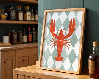 Lobster print, Lobster illustration, Modern Kitchen Poster, Gallery Wall art, Bold Type Poster, Retro Style, Shellfish poster
