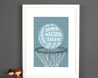 Netball Personalised Word Art Print or Canvas, Netball Customised Typographic Print, Birthday, Netball Team Print