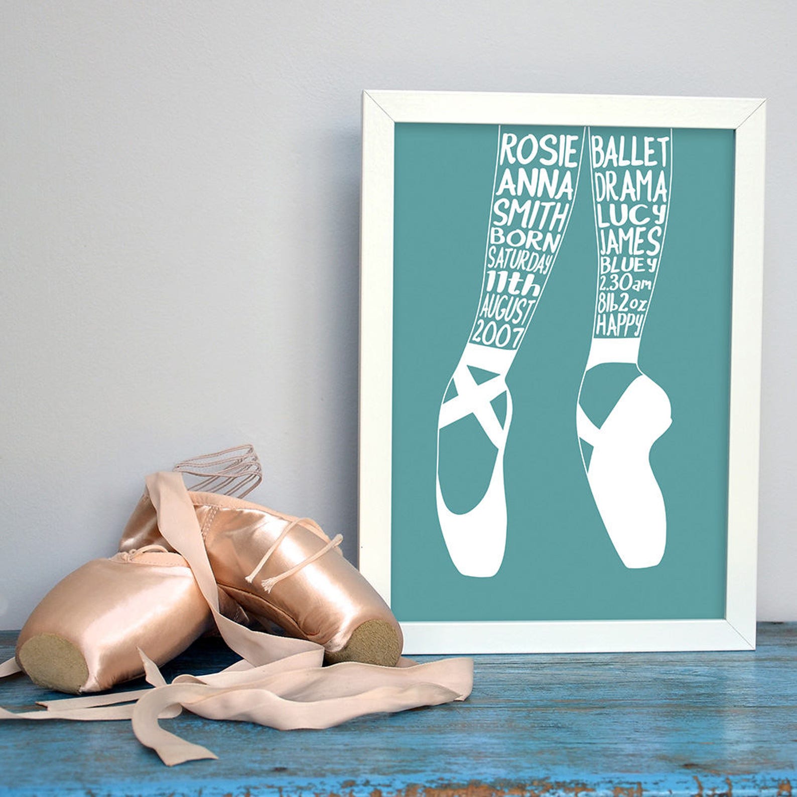 ballet shoes personalised word art print or canvas, ballet customised typographic print, ballet shoes, birthday, boy, girl, teen