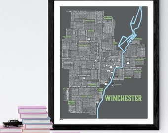 Winchester Word Map Print, Typography Map, Word Art, Font Map, Word Poster of Winchester, Hampshire UK