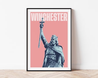 King Alfred the Great Wall Art, Winchester City Art Print,  King Alfred Pop Art Photo Art, Modern Typographic Winchester Poster