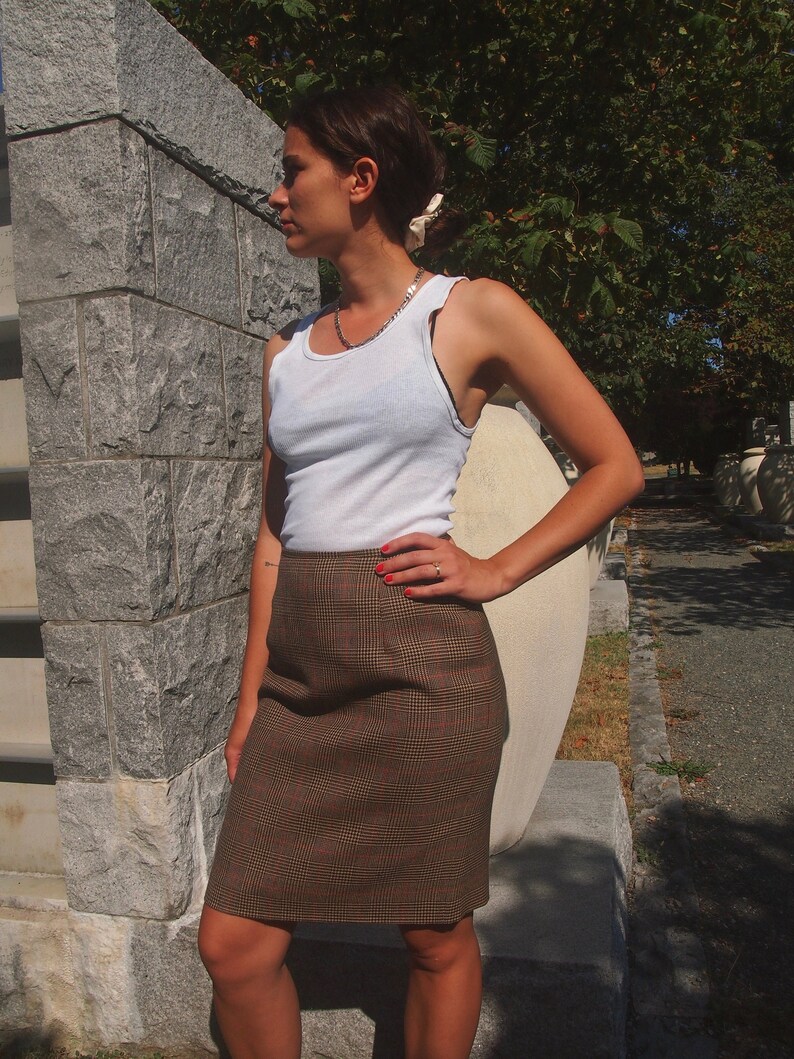 Vintage Houndstooth Plaid Wool Skirt.