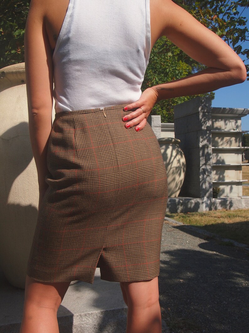 Vintage Houndstooth Plaid Wool Skirt.