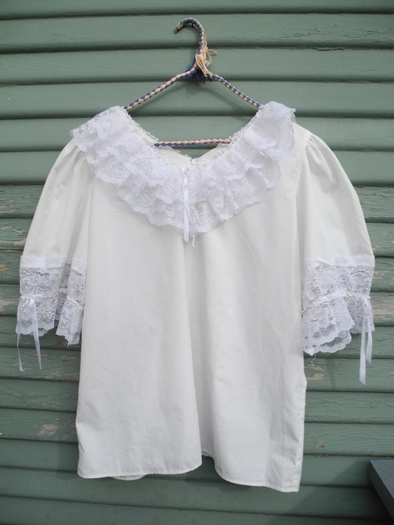 Vintage White Lace Ruffle Blouse | Large - image 2