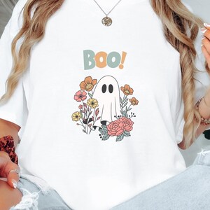 Halloween Boho Ghost Gildan Shirt, Cute Boho Floral Ghost, Cute Halloween Shirt, Halloween Graphic Tee, Spooky Season Shirt, Women&#39;s Shirt