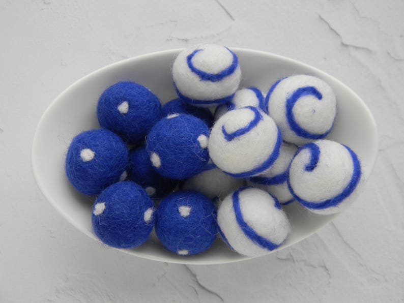 10 Count Blue White Polka Dots Felt Balls & Swirl Balls 2.5 Cm Etsy