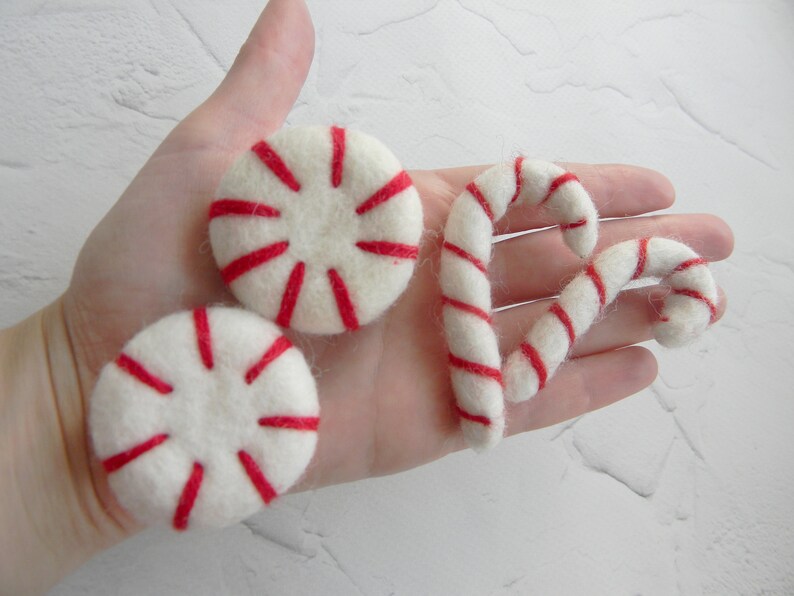 Set 5 Felted Candy Cane Christmas Ornament Wool Felt Candy Etsy