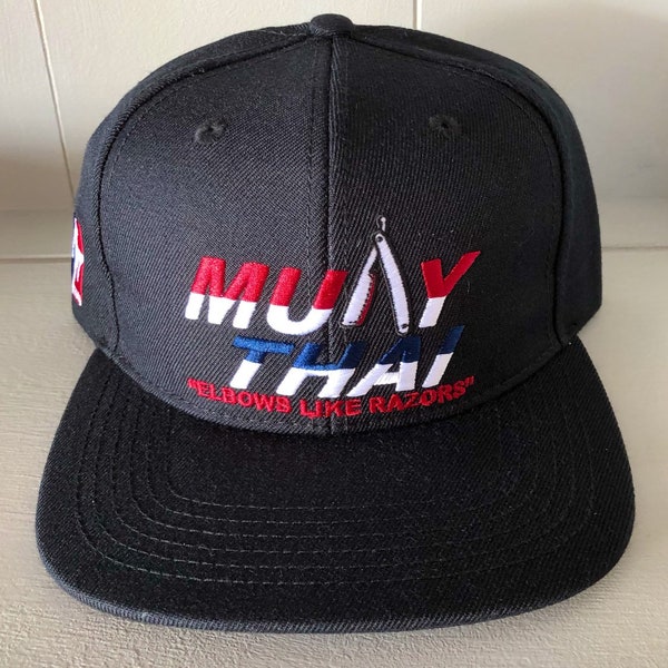 High Quality Elbows Like Razors Muay Thai Snap Back Hat (With The A as a Straight razor covered in blood)