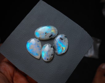 4pcs 110cts. 33x20mm 100% natural rainbow fire tourmalated rainbow moonstone smooth hand polish jewelry pendant making fire gemstone SKU031