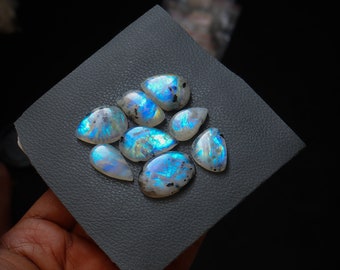 8pcs 144cts. 21x19mm 100% natural rainbow fire tourmalated rainbow moonstone smooth hand polish jewelry pendant making fire gemstone SKU037