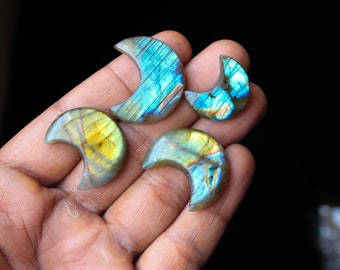 4pcs 138Cts. 23X16mm 100% Natural Multi Fire Labradorite Moon Smooth Hand Polish Wire Wrapped Pendant Making Fire Moon Shape Gemstone SKU175