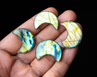 4pcs 133Cts. 28X17mm 100% Natural Multi Fire Labradorite Moon Smooth Hand Polish Wire Wrapped Pendant Making Fire Moon Shape Gemstone SKU178