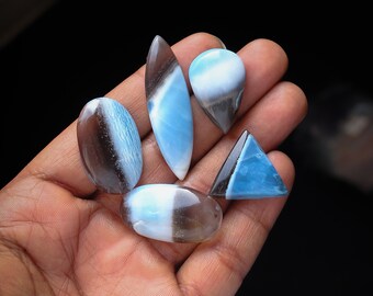 5 Stück 145Cts. 32X20mm 100% natürliches Design Blauer Opal Mix Formen Glatte Handpolitur Draht Eingewickelt Anhänger Herstellung Design Blauer Opal Edelstein SK104