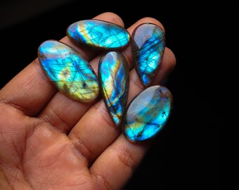 5pcs 158Cts. 40X22mm 100% natural multi fire labradorite cabochons mix shapes smooth hand polish wire wrapped pendant making gemstone SKU24