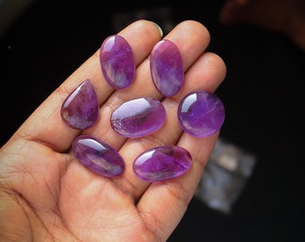 07pcs 130Cts. 26X15mm 100% Natural Purple Amethyst Mix Shapes Smooth Hand Polish Wire Wrapped Pendant Making Purple Color Crystal SK111