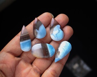 5 Stück 120Cts. 35X15mm 100% natürliches Design Blauer Opal Mix Formen Glatte Handpolitur Wire Wrapped Anhänger machen Design Opal lose Edelstein SK99