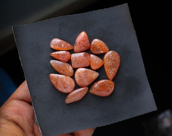 12pcs 125Cts. 27X15mm 100% Natural Sparkle Orange Sunstone Mix Shapes Smooth Hand Polish Wholesale Sunstone Lot Fire Loose Gemstone SKU134