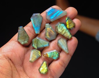 11pcs 162Cts. 28X20mm 100% natural Multi Fire Labradorite Coffin shapes Smooth Hand Polish Wire Wrapped Pendant Making Fire Gemstone SKU89