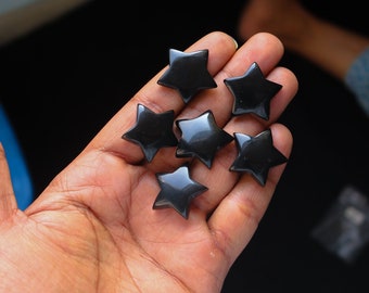 06pcs 150Cts. 25X25mm 100% Natural Black Onyx Star Shape Smooth Hand Polished Wire Wrapped Pendant Making Black Color Star Gemstone SKU86