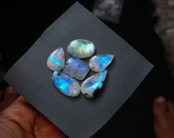 6pcs 135cts. 31x17mm 100% natural rainbow fire tourmalated rainbow moonstone smooth hand polish jewelry pendant making fire gemstone SKU032