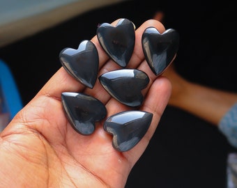 6pcs 280Cts. 35X26mm 100% Natural Black Onyx Heart Shape Smooth Hand Polished Wire Wrapped Pendant Making Black Color Heart Gemstone SKU88