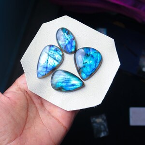 4pcs 240Cts. 45X28mm 100% natural blue fire labradorite cabochons mix shapes smooth hand polish wire wrapped pendant making gemstone SKU11 image 1