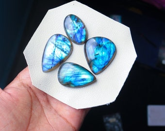 4pcs 240Cts. 45X28mm 100% natural blue fire labradorite cabochons mix shapes smooth hand polish wire wrapped pendant making gemstone SKU11