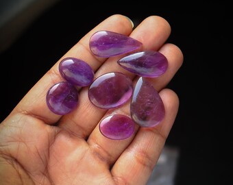 08pcs 125Cts. 28X19mm 100% Natural Purple Amethyst Oval Pear Round Shape Smooth Hand Polish Wire Wrapped Pendant Making Purple Amethyst S115