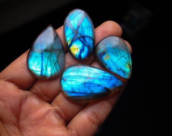 4pcs 215Cts. 45X28mm 100% natural blue fire labradorite cabochons mix shapes smooth hand polish wire wrapped pendant making gemstone SKU22