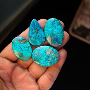 Wholesale Lot Of Top Quality Chrysocolla Azurite 100% Natural Smooth Hand Polish Wire Wrapped Pendant Making Stone 4pcs 230Cts. 40X25mm S148 image 1