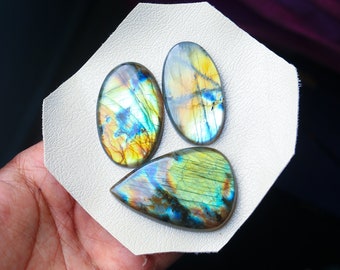 3pcs 275Cts. 55X36mm 100% natural multi fire labradorite cabochons mix shapes smooth hand polish wire wrapped pendant making gemstone SKU20