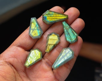 06pcs 150Cts. 34X18mm 100% natural Multi Fire Labradorite Coffin shapes Smooth Hand Polish Wire Wrapped Pendant Making Fire Gemstone SKU91