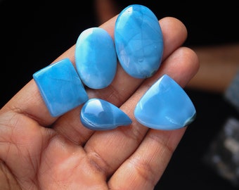 5 Stück 140Cts. 36X24mm 100% natürliches Design Blauer Opal Mix Formen Glatte Hand Polish Wire Wrapped Anhänger machen Design Opal lose Edelstein SK98