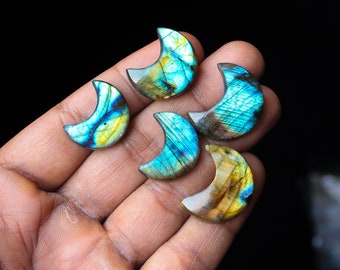 5pcs 124Cts. 26X15mm 100% Natural Multi Fire Labradorite Moon Smooth Hand Polish Wire Wrapped Pendant Making Fire Moon Shape Gemstone SKU173